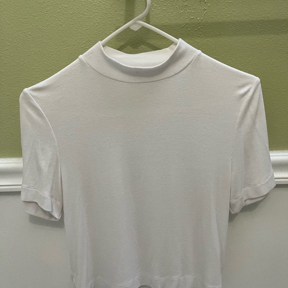 Babaton White Ribbed Mock Neck Top